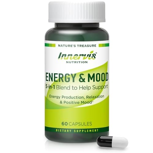 Caffeine Free Natural Energy Boost with Ashwagandha, Maca & Magnesium – Support Stress Relief, Focus & Mood – 60 Capsules by Innervis Nutrition