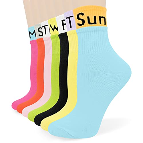 Image of HaloYIYI Women's Colorful Breathable Solid Crew Dress Socks 7 Days of the Week, 7 Pack, 9-11
