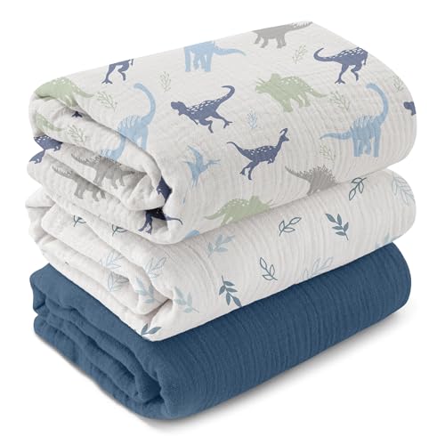 Image of GLLQUEN BABY Muslin Swaddle Blankets for Newborn Boys, Large 40''x38'' | 3Pk, 100% cotton, ultra soft and breathable, gentle on sensitive newborn skin, Multi-use as swaddle wrap, receiving blankets
