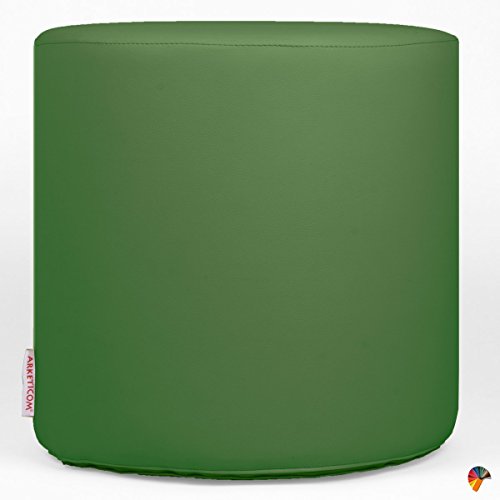 Arketicom Puff Puf Pouf Chill, Cilindro Reposapies en Piel Sintetica Polipiel (Desenfundable con Cremallera) en Poliuretano Expandido de Alta Densidad Verde Oscuro 35x35 cm