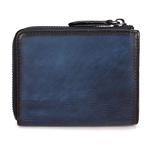 IVTG Genuine Leather Bifold Wallets Vintage Handmade Zip Around Card Organizer (NavyBlue)2