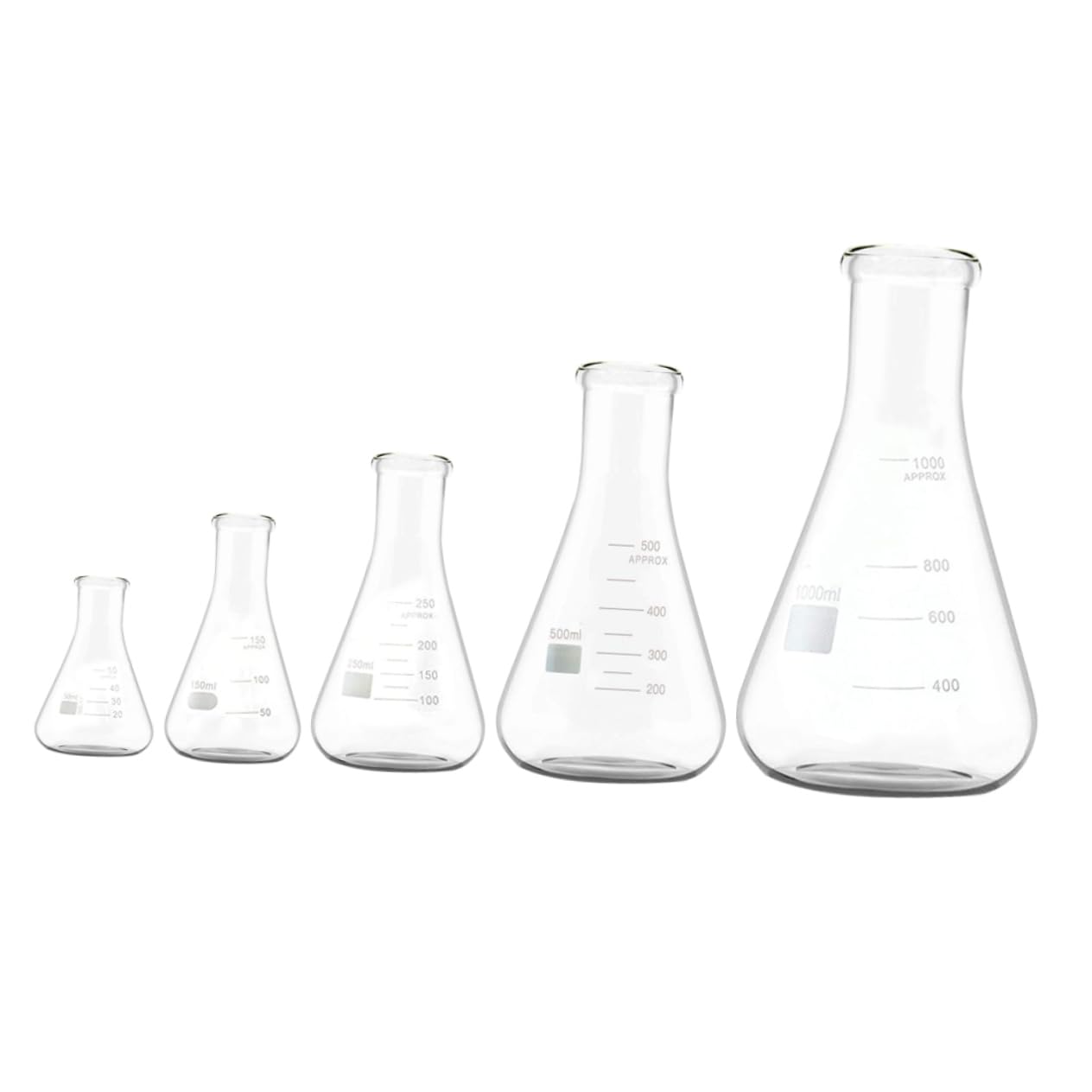5pcs Diversion Flask Narrow-Mouth Borosilicate Glass Erlenmeyer Flask for Camping