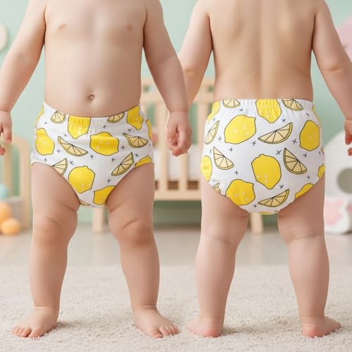 Image of Bembika Baby Potty Training Pants, Cotton Potty Training Pants for Babies, Waterproof Breathable Padded Underwear for Toddler (Lemon) (L - Size)