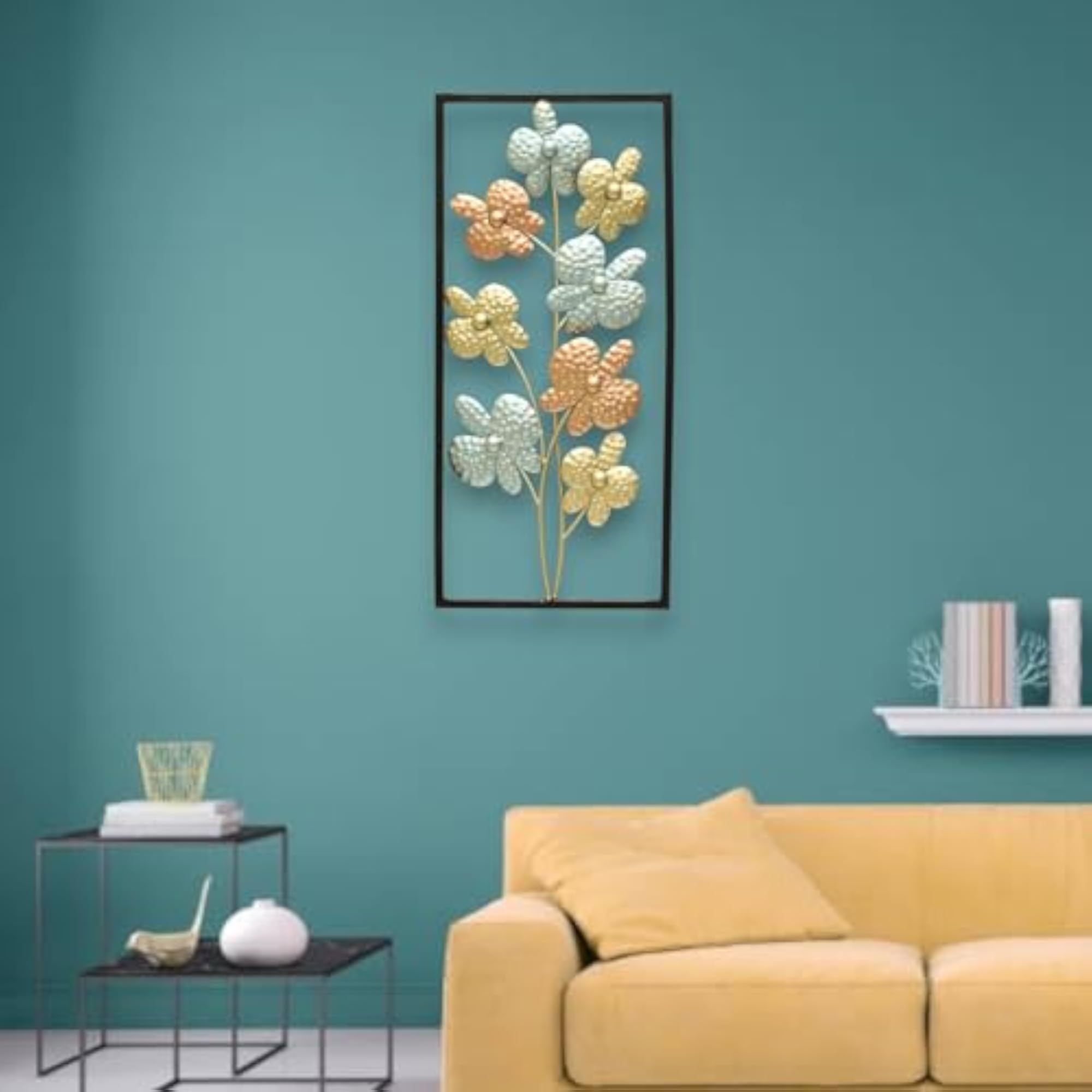 Multicolor Metal Rectangular Kanak Flower Wall Frame