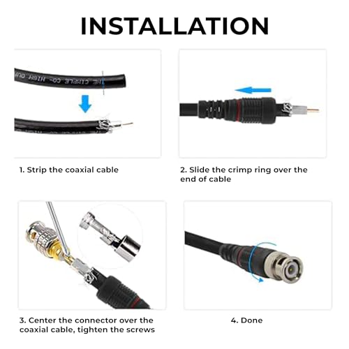 Image of MX BNC Male Connector - Pack of 100 Coaxial Cable Adapters with PVC Caps, Shock-Proof, for CCTV, Video, RF, and Test Equipment, 50Ω /75Ω Compatible