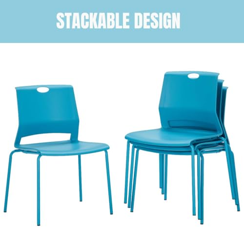 Image of Stackable Chairs Set of 4, Office Waiting Room Chair Plastic Seat, Blue Stacking Chairs with Sturdy Metal Legs, Guest Chair for Conference Rooms, Churches, Living Rooms, Classrooms(Blue).