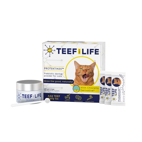 TEEF FOR LIFE Protektin30 Prebiotic Dental Powder for Cats, Plant-derived, Clinically-Proven Formula Naturally Fights Bad Breath, Plaque, and Tartar, Dental Kit with 90 Servings (3 Packets)
