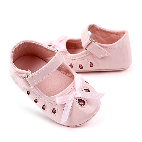 HsdsBebe Baby Girls Mary Jane Flats with Bow PU Leather Anti-Skid Soft Sole Toddlers Princess First Walker Sneakers Wedding Newborn Dress Shoes(ZZYD25 Pink,3)