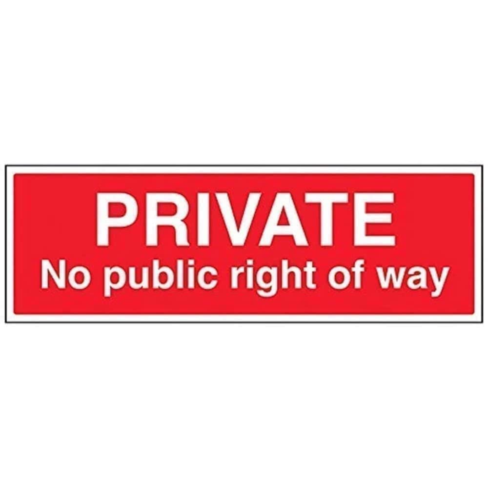 V Safety Private, No Public Right Of Way Sign - 450mm x 150mm - 1mm Rigid Plastic