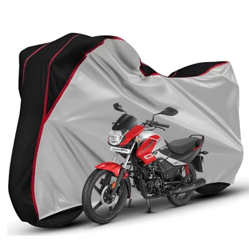 Image of Waterproof Bike Body Cover Compatible with Hero Passion Pro Dustproof Scratchproof - Motorcycle Cover for Two Wheeler, Outdoor Full Cover with UV, Duty, Rain Protection (Silver Top Black)