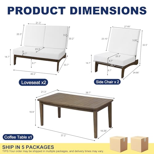 Image of Pia Ricoo 4 Piece Patio Furniture Sets, Outdoor Loveseat Sofa Set with 2 Chairs & Coffee Table, Patio Conversation Set for Backyard, Deck, Lawn, Beige