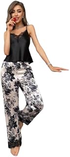 Somniva Women Satin Floral Nightsuit Set | Spaghetti Strap Lace Camisole Top & Printed Pajama Nightwear | Stylish Soft Sle... Price In India