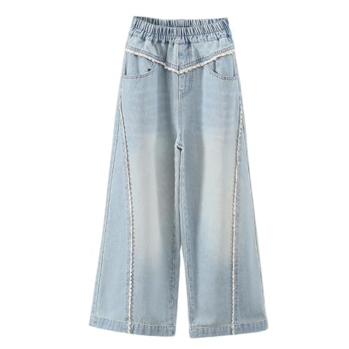 Baggy Pants for Girls Wide Leg Elastic High Waist Casual Denim Trousers Teen Fall Washed Straight Leg Jeans