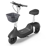 OKAI EA10 Electric Scooter with Seat for Adults, Up to 25 Miles Range & 15.5 MPH, Electric Moped Bike with 10' Vacuum Tires, Detachable Battery, 750W Peak Power Motor, with Front Basket (Black)