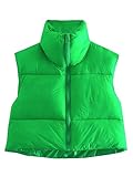 Ayturbo Women's Lightweight Cropped Puffer Vest Quilted Padded Zip Up Sleeveless Jackets(Green,S)