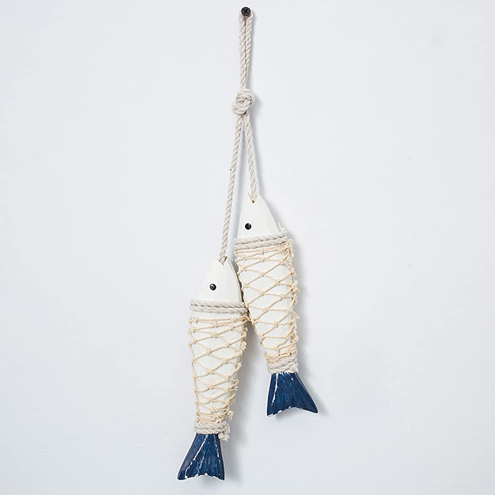 Ciondoli Decorativi A Forma Di Pesce In Legno - 2 Pezzi, 20 Cm - Arredamento Marittimo E Parete