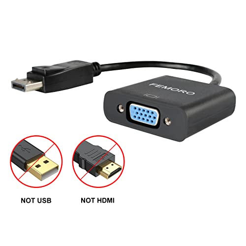 Femoro Displayport To Vga Adapter 1080P Converter, Display Port Dp To Vga Adapter Male To Female Connector Compatible With Computer, Desktop, Laptop, Pc, Monitor, Projector, Hdtv - Black #TOP1