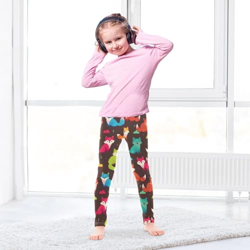 Colorful Fox Cloud Girls Leggings Ultra Soft Compression Yoga Gym Pants for Kids 4-10T4