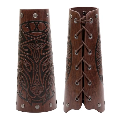 GelConnie Leather Arm Guards Medieval Leather Bracers Renaissance Arm Wraps Cosplay Wrist Guards Viking Bracers Faux Leather Arm Guards for Men