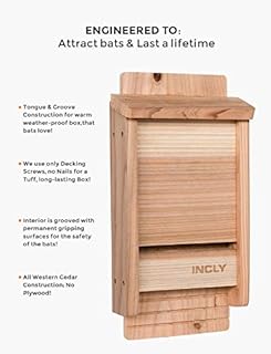 INCLY Small Bat House Kit for Outdoors 14.6"x6.7"x2.2" Shelter Box Roosting Single Chamber Natural Cedar Wood, Pre-Finished Easy to Install