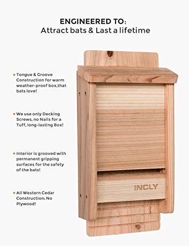 Incly Small Bat House Kit For Outdoors 14.6 Inchx6.7 Inchx2.2 Inch Shelter Box Roosting Single Chamber Natural Cedar Wood thumb #1