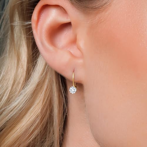 Image of Gem Stone King 0.20-1.50 Ct Lab Diamond Leverback Earrings 14K Gold