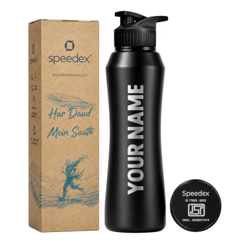 Image of Speedex Customised Stainless Steel Sipper Water Bottle 1 Ltr with Engraved Name - Personalised Flip Cap Bottle for Kids, Adults, School, Sports, Gym, Black, Set of 1
