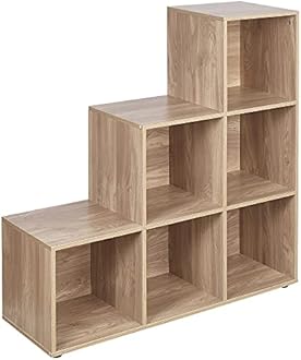 URBNLIVING 6 Cube Step Storage Bookshelf Unit (Oak Wood)