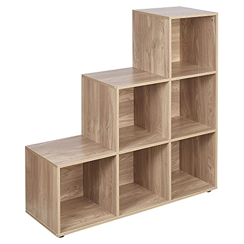 URBNLIVING 6 Cube Step Storage Bookshelf Unit (Oak Wood)