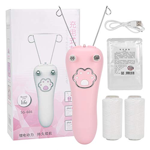 Depiladora de Depilación Facial Para Mujeres, Enhebrador de Máquina de Enhebrado Facial Eléctrico, Depiladora Física para Mujeres, Host + Hilo de Algodón + Cable Usb(Rosa)
