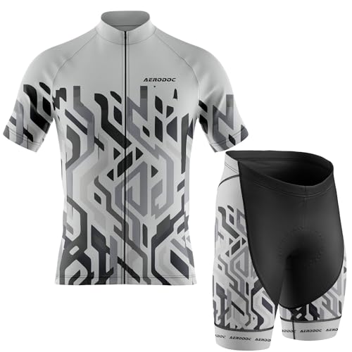 Image of Men's Cycling Jersey, Short Sleeve, Geometric Pattern, Grey and Black