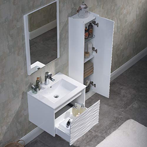 BLOSSOM 24 Inch White Bathroom Vanity with Sink, All Wood Floating Bathroom Vanity with Sink 24 inch, Mirror, 12 Inch Side Cabinet BLOSSOM 24 Inch White Bathroom Vanity with Sink, All Wood Floating Bathroom Vanity with Sink 24 inch, Mirror, 12 Inch Side Cabinet