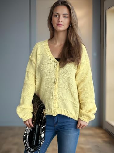 utcoco Women's 2025 Fall Fashion Button Down Cardigan Sweater Loose Casual Cable Knit Sweater Coat3