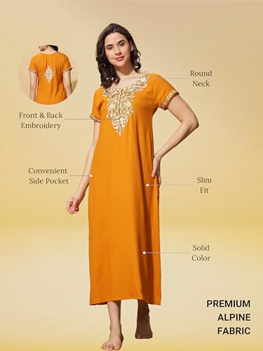 Image of 9shines Label Stylish Alpine Nighty Maxi for Women | Full Length Trendy Nightgown | Premium Nightdress | Nightwear | Heavy Embroidery Nighty with Pockets(2891)