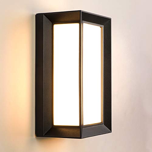 Lightess Applique Murale 18W Extérieur Moderne LED Étanche IP66 Aluminium Décoration Lumière Applique Murale pour Cour Jardin Pathway Patio Villa Couloir Blanc Chaud (Noir)