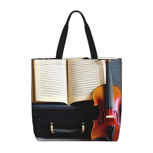 Violin And Book Print Casual Shoulder Bag Handbag Outdoors Holiday Weekender Travel Shopping