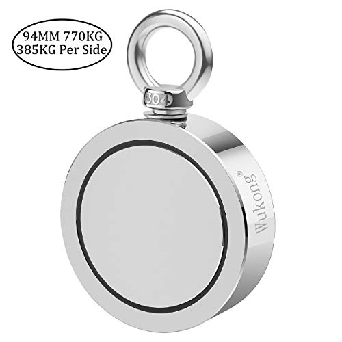 Wukong Aimant de pêche en néodyme à Double Face, Diamètre 94mm,Combiné 770 Kg Extrêmement Traction Puissant Rond Pêche Aimants Idéale pour Pêche À L'aimant et Chasse Au Trésor