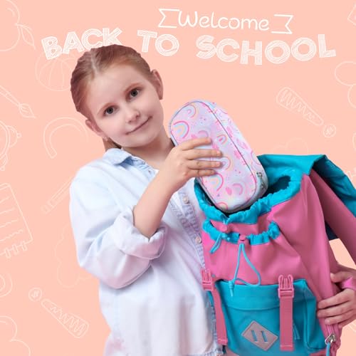 Image of Cute Kids Pencil Case - Girls Pen Pouch Large School Organizer | Pen Bag & Smooth Zipper, Multi-Slot Storage, Mesh Pocket, 900D Water Resistent, Giftable School Supplies, Purple Rainbow