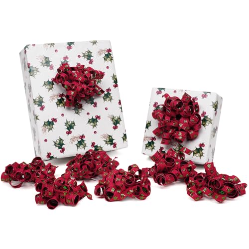 LaRibbons Red Christmas Tree Print Curly Gift Bows, Christmas Bows