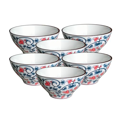 Image of Lellow Premium Ceramic Bowl Set of 6 - Handcrafted Small Flower Bowls for Soup, Noodles, Snacks & Desserts - Microwave & Dishwasher Safe, 300ml