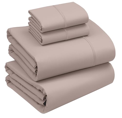 Image of RUVANTI 100% Cotton Percale Sheets, Full Size, Warm Mocha | Crisp Cooling, Deep Pocket 16 inch, Soft Breathable & Durable, Hotel-Style, 4 Piece Set