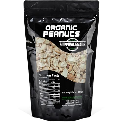 Survival Grocery® Organic Dry Roasted Peanuts - Protein Rich, Non-GMO, Gluten-free, Vegan-friendly, Low Carb Snack, Packed With Essential Vitamins & Minerals, Heart Healthy, Fiber-filled, 24 Oz