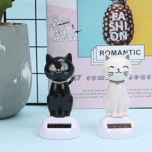Solati 3Pack Solar Powered Cat Bobble Shaking Head Doll Car Dashboard Dancing Figure Toy Cat Shaking Head Dancer Figurine for Car Interior Hawaii Party Decorations