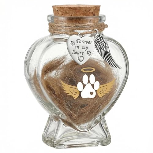 Chowsie Pet Memorial Bottle for Pet Hair Pet Fur Memorial Keepsake Keepsake for Dog and Cat Hair with Heart Shape Glass