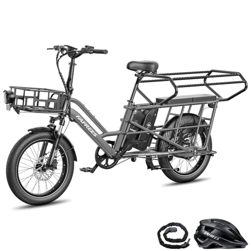 Fafrees Bicicleta Eléctrica FF20 CUV Longtail de 20' x 3,0', Bici de Carga Eléctrica de 250 W y 25 km/h, E-Bike con Batería de 15 Ah*2, Alcance 120-170 km (Gris, Asiento Infantil)