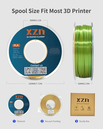 Image of Silk PLA Filament 1.75mm Dual Color Yellow Green 1KG, Metal-Like Shiny 3D Printer Filament, Precision ±0.02mm, Neatly Wound, No Clog /Bubble, Excellent Layer Adhesion, Fits Most FDM Printers
