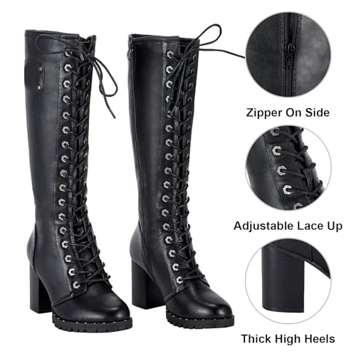 GARGOYLE BELLS Women's Knee High Boots Ladies Lace Up Motorcycle Boots with Zipper Soft Thigh High Riding Boots For Women4