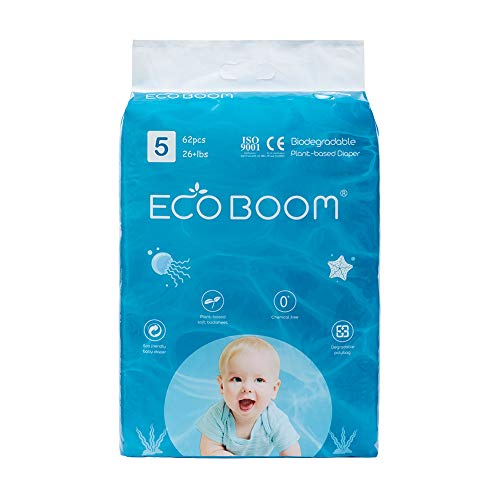 ECO BOOM Baby Disposable Diapers Ultra-Absorbent Natural Baby Eco-Friendly Diapers with Bio-Core Blend and Strong Latex and Chlorine-Free Diapers Size 5(26lb+) 62 Count