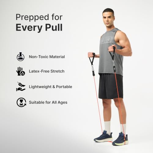 Image of CULT Resistance Tube with Foam Handles, Door Anchor for Exercise & Stretching | Suitable in Home & Gym Workout for Men & Women | Heavy-Duty Toning Band (Red, Light Resistance 8-10 Kg)