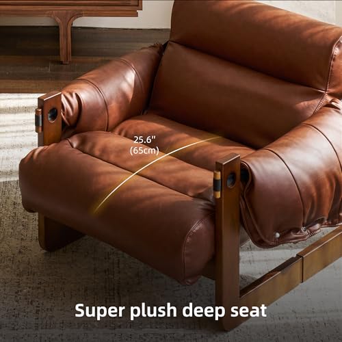 Sillón con estructura de madera y tapizado marrón miniatura 3